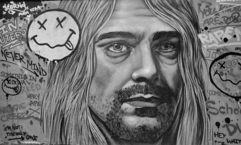 Mural sa likom Kurta Kobejna i Nirvana simbolom