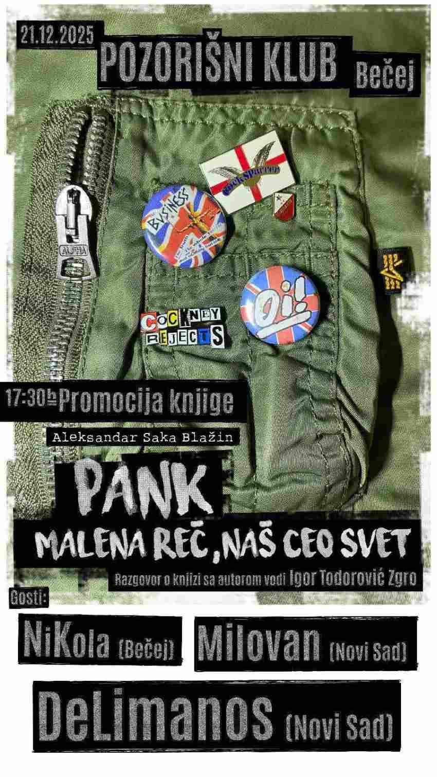 omot knjige pank malena reč naš ceo svet aleksandra sake blažina kao plakat za svirku u Bečeju