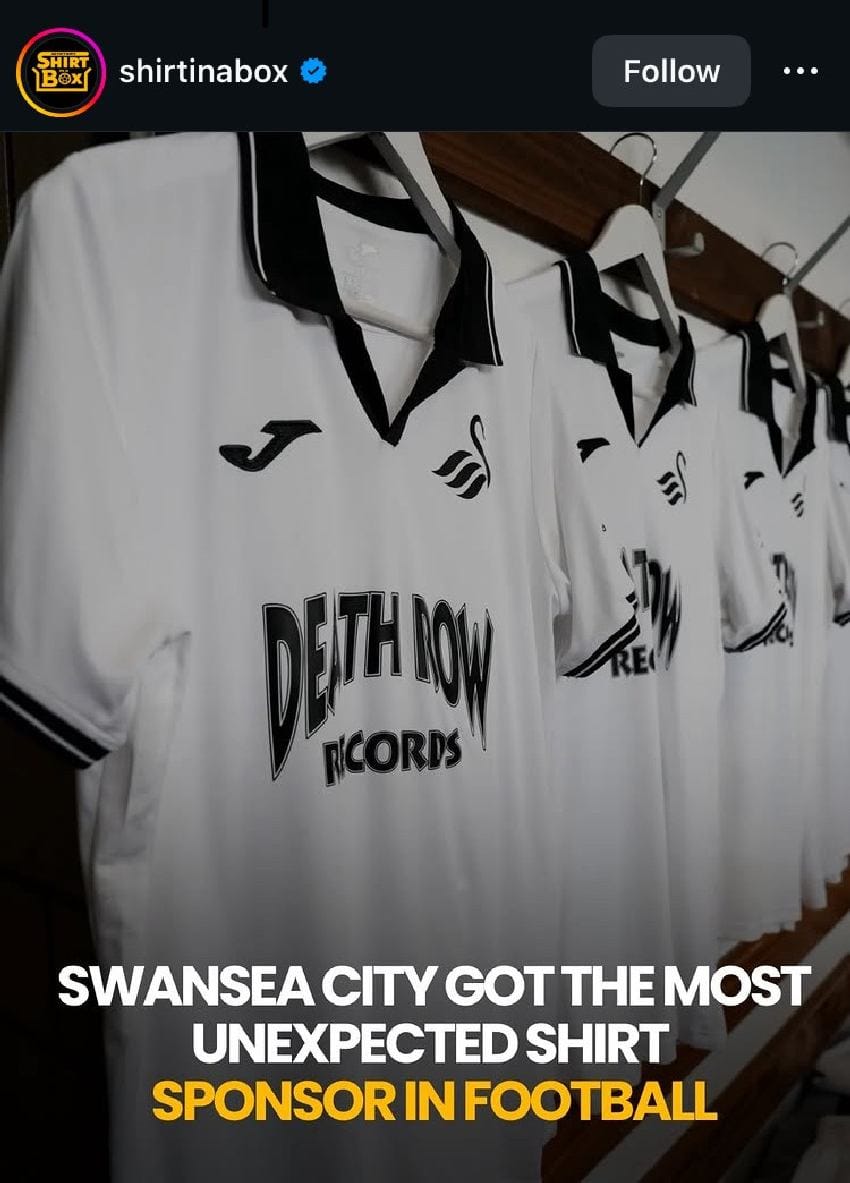 Specijalni Swansea dres sa logotipom Death Row Recordsa