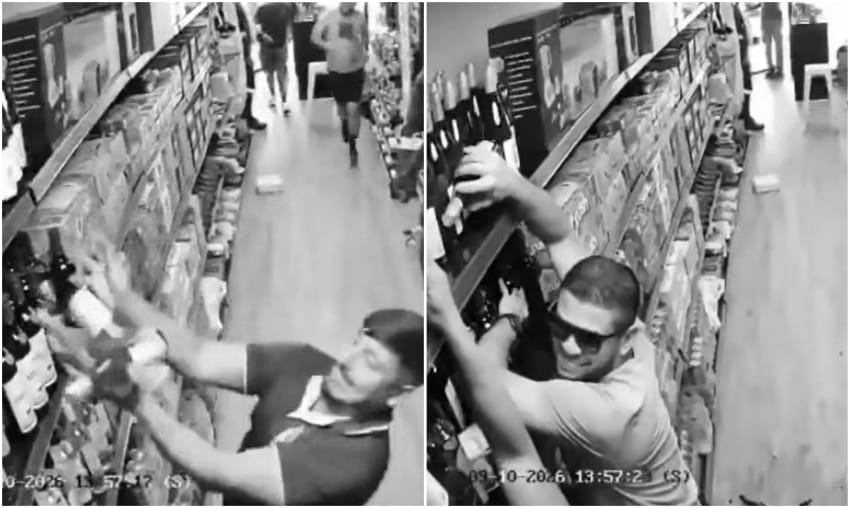 Muškarci u prodavnici u Panami pokušavaju da spasu flaše alkohola tokom zemljotresa